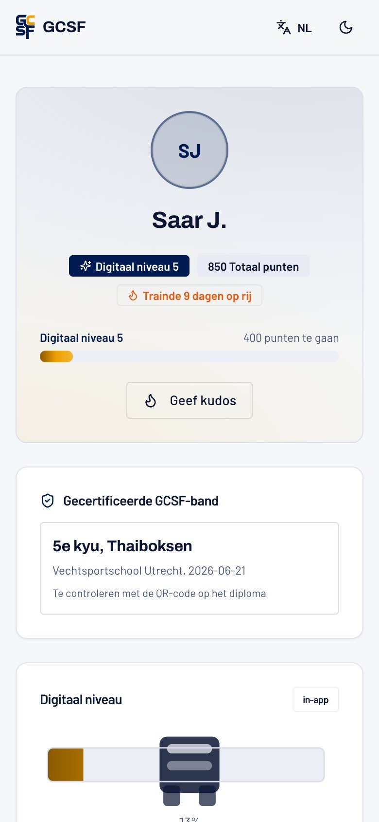 Gecheckt diploma in de GCSF-app