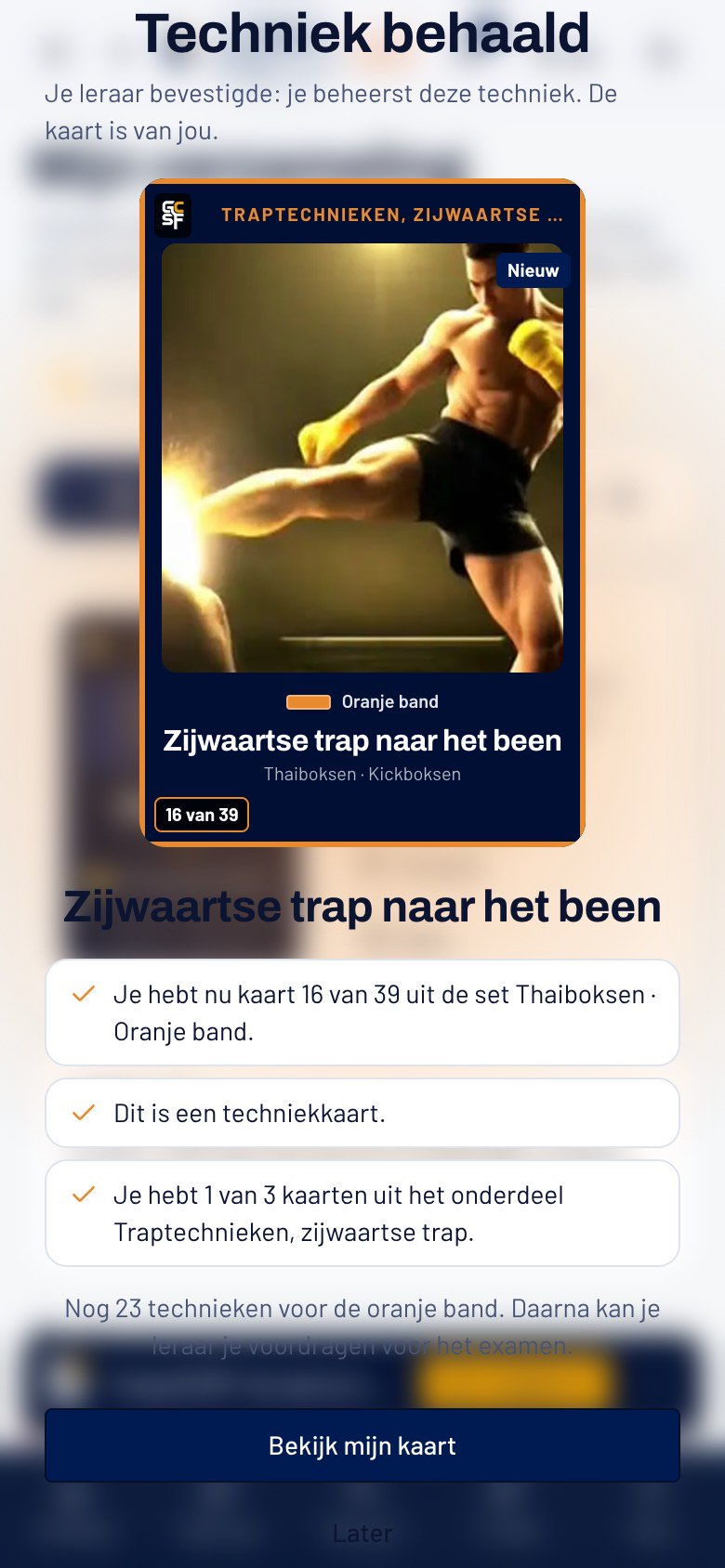 De GCSF-app: techniek behaald, zijwaartse trap naar het been